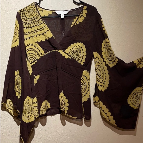 Trina Turk Tops - Trina Turk SILK Bell Sleeve Sheer Blouse Medium
